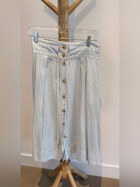 A• New Day Striped Button-Front Skirt in Light Blue and White